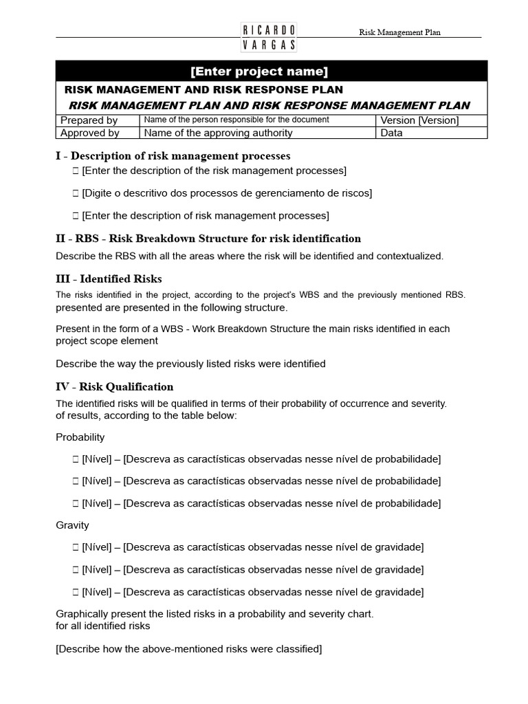 Risk Management Plan Template | PDF | Probability | Risk