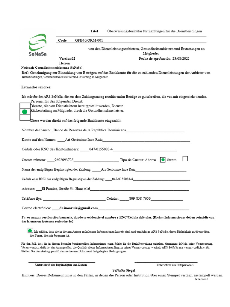 Formular. Zahlungen per Überweisung (42) | PDF