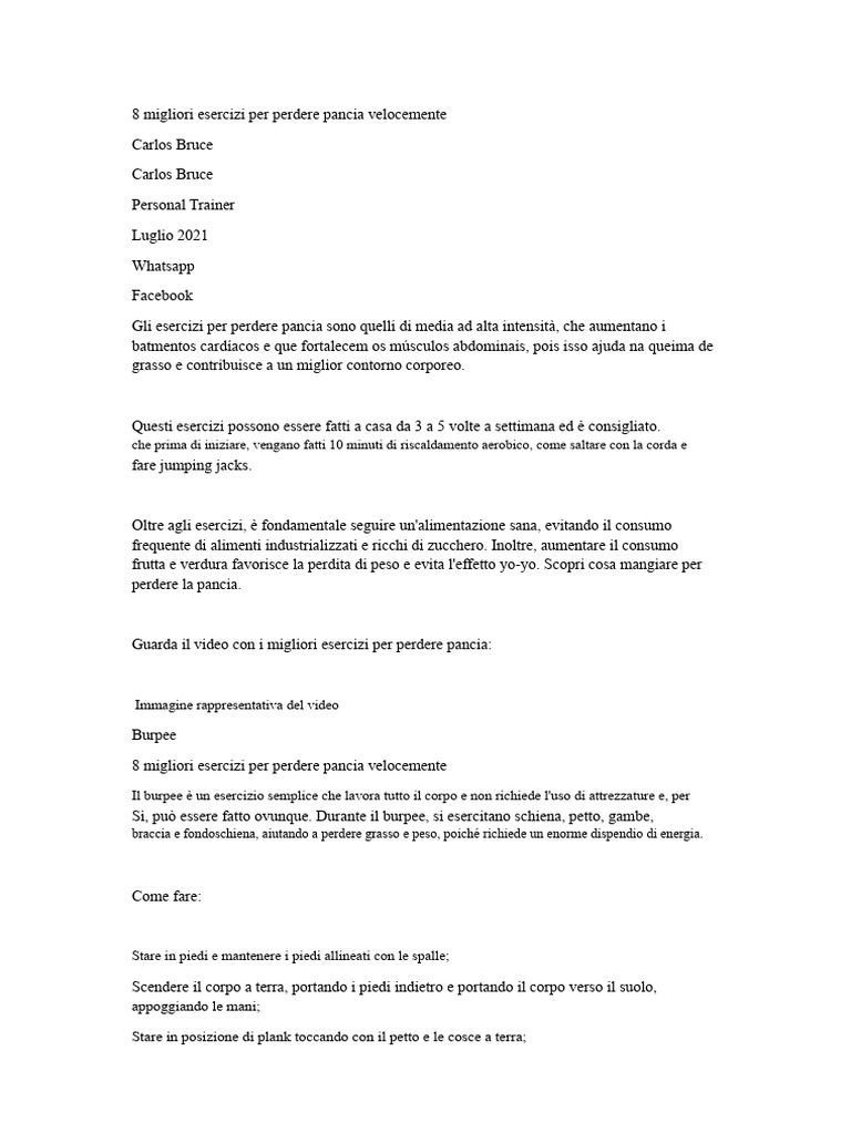 9 Migliori Esercizi Per Perdere Pancia Velocemente | PDF