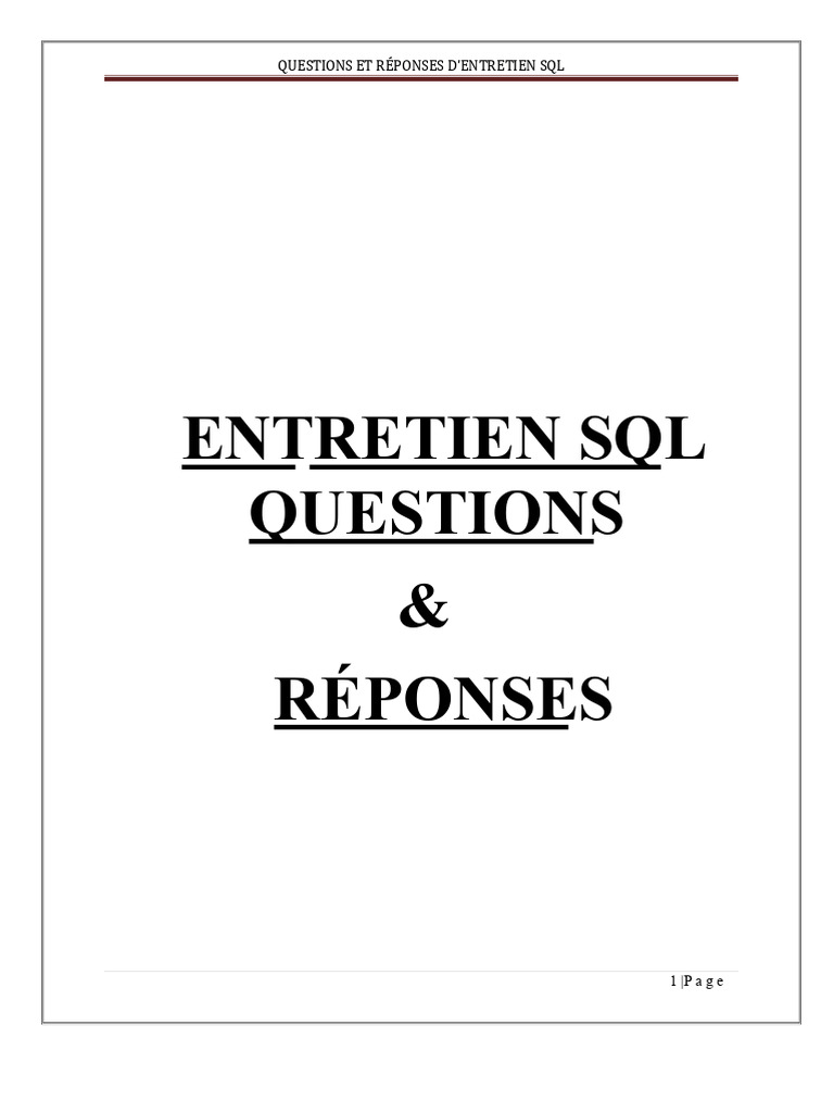 Questions et réponses entretien SQL | PDF | Microsoft SQL Server | SQL