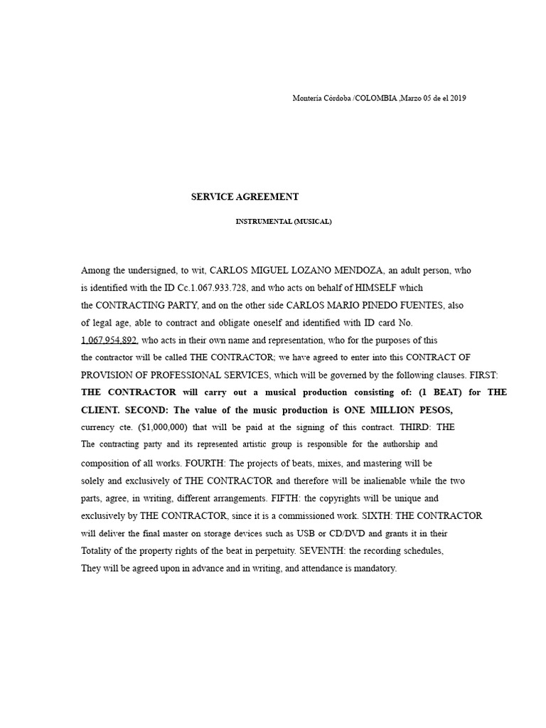 PRODUCTION CONTRACT FOR BEAT SALES | PDF