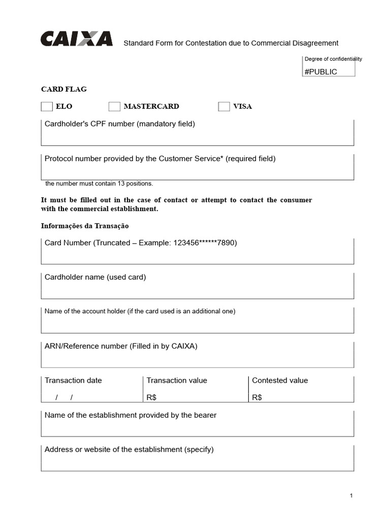 Standard Contestation Form for Disputes | PDF