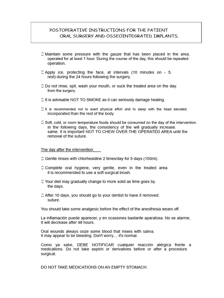 Oral Surgery Recommendations | PDF