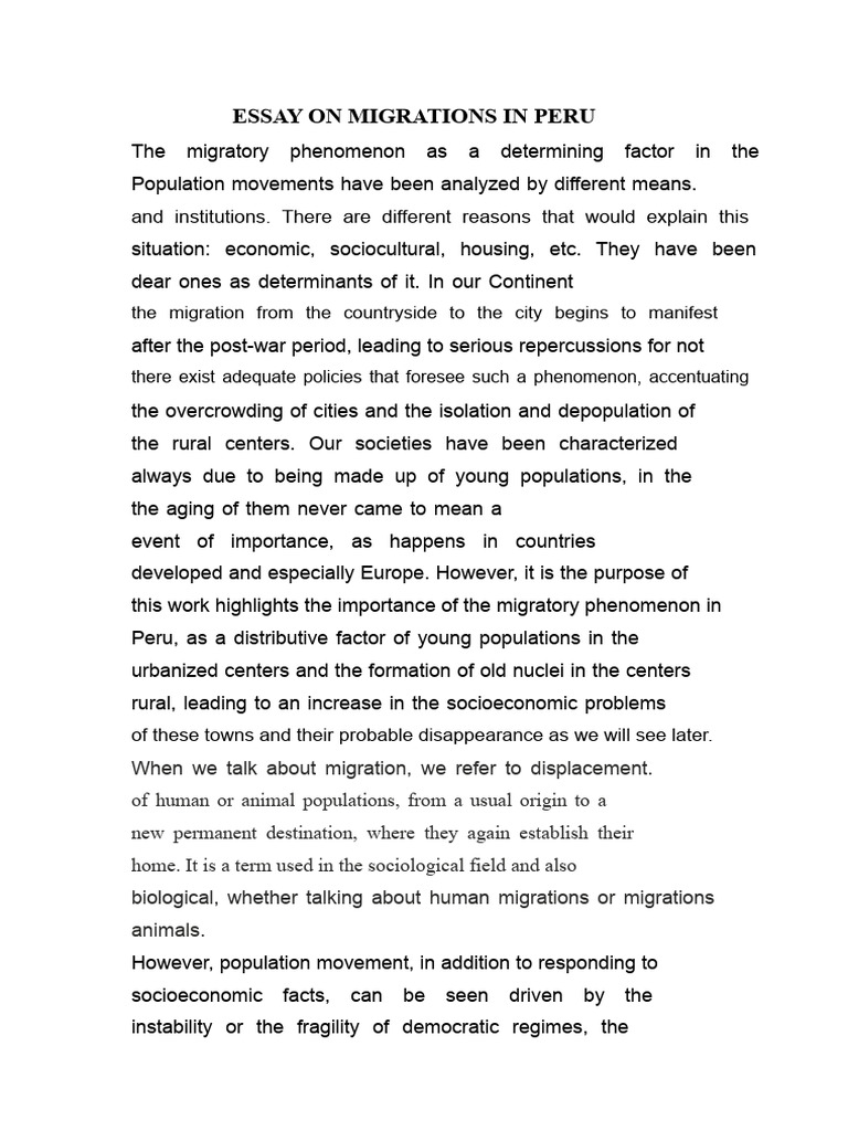 ESSAY ON MIGRATIONS IN PERU | PDF | Human Migration | Peru