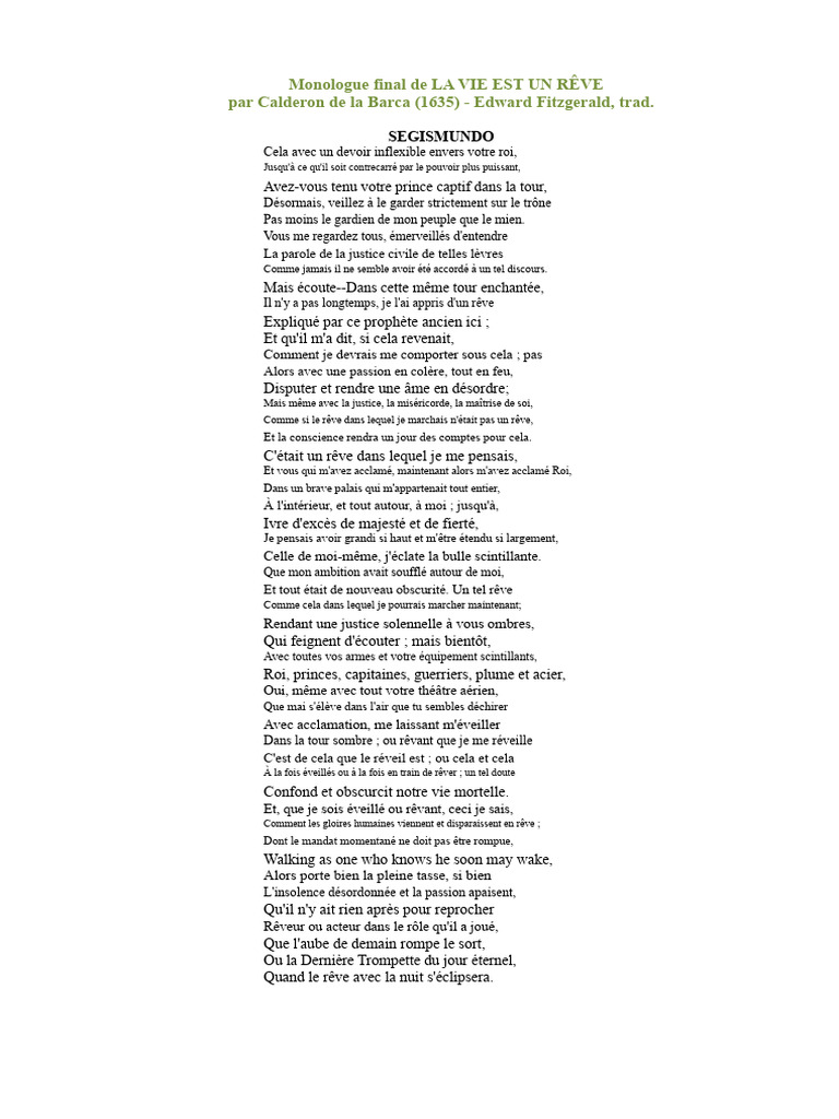 Monologue de Segismundo dans 