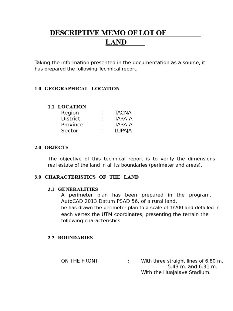 Technical Report on Land Dimensions | PDF