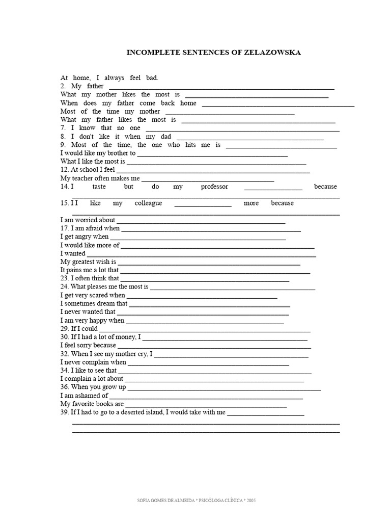Incomplete Sentences by Zelazowska | PDF