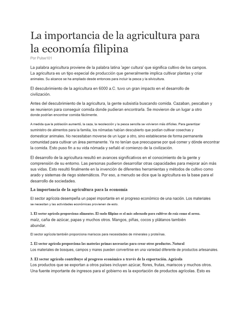 Agricultura y su impacto en la economía filipina | PDF | Agricultura ...