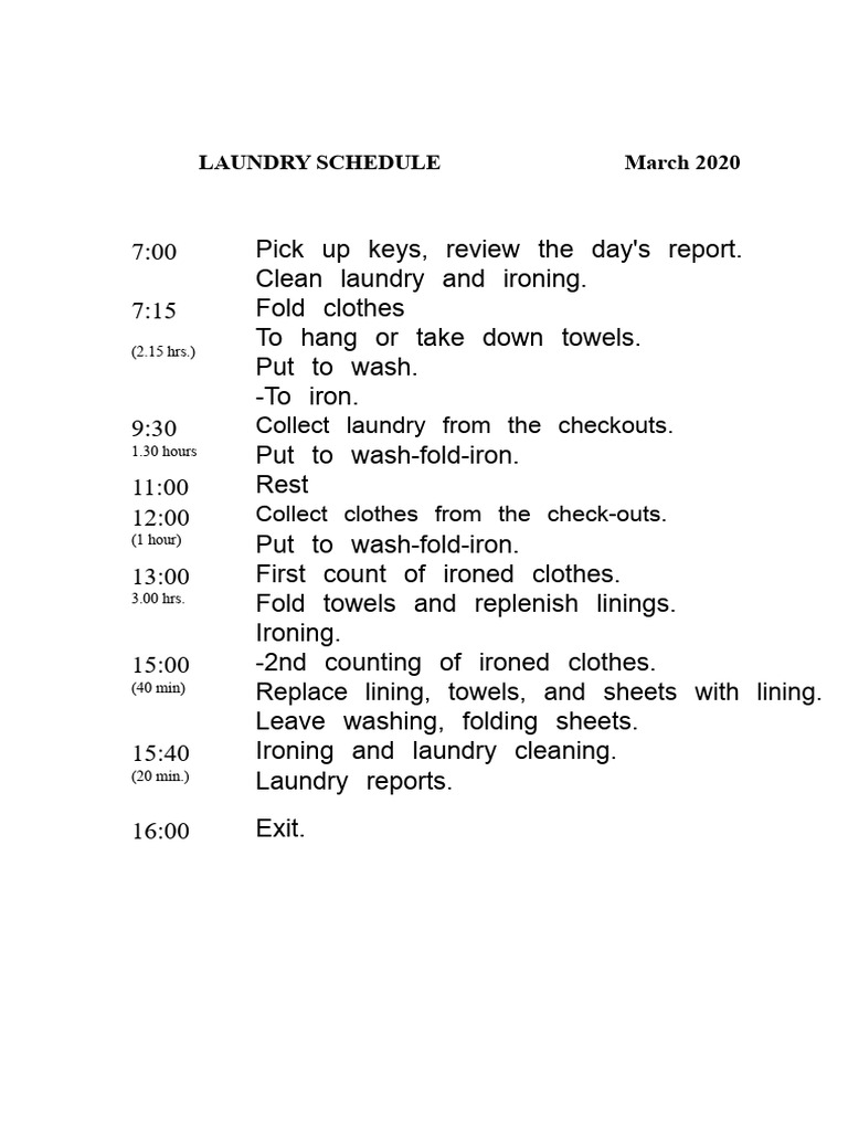 Daily Laundry Schedule Overview | PDF