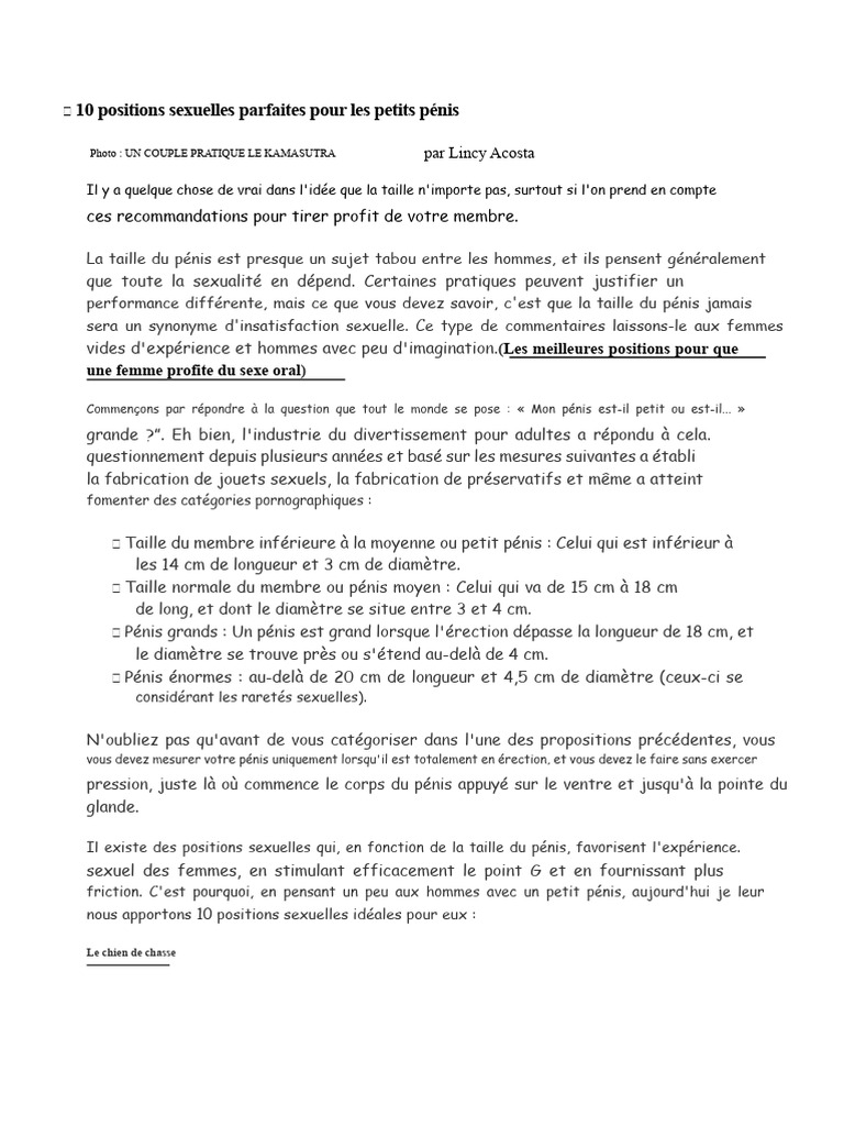 Positions sexuelles pour petits pénis | PDF | Rapport sexuel | Position ...