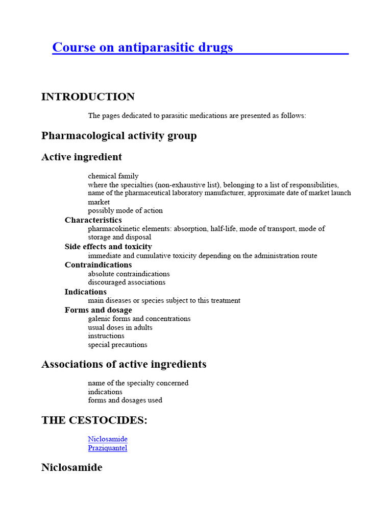 Course on Antiparasitic Drugs | PDF | Medical Specialties | Drugs