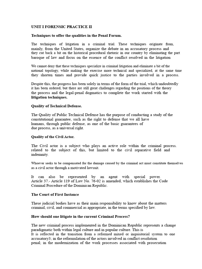 Forensic Practice II: Criminal Litigation Techniques | PDF | Trials ...