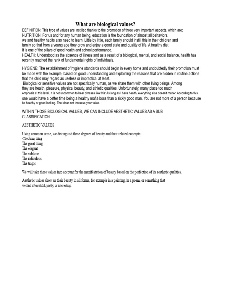 Understanding Biological and Aesthetic Values | PDF