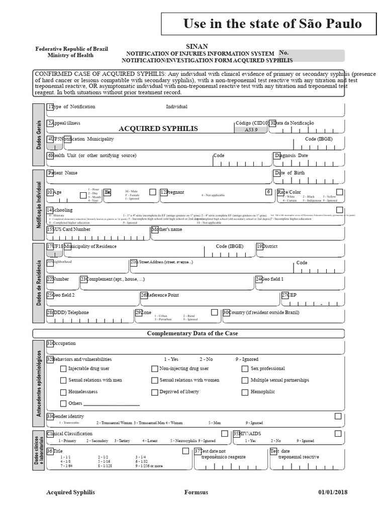Acquired Syphilis Notification Form SP | PDF | Sexually Transmitted ...
