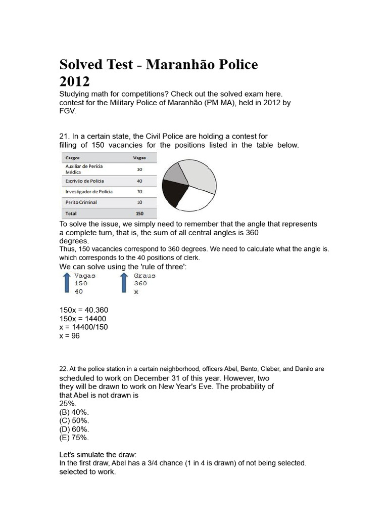 2012 Maranhão Police Exam Solutions | PDF | Mathematics
