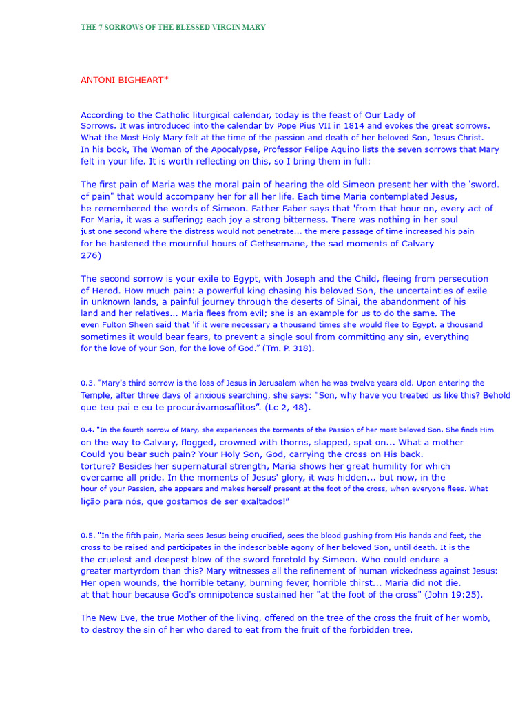 THE 7 SORROWS OF THE BLESSED VIRGIN MARY | PDF | Jesus | Mary, Mother ...