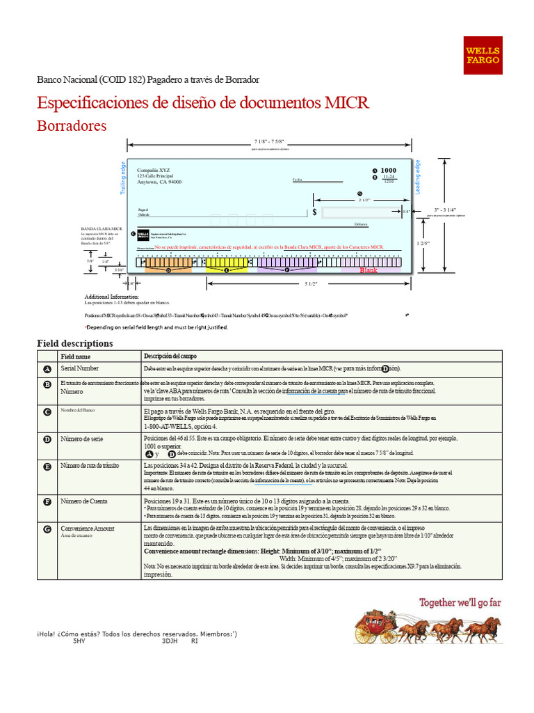 Especificaciones de Diseño de Documentos MICR de Wells Fargo | PDF ...