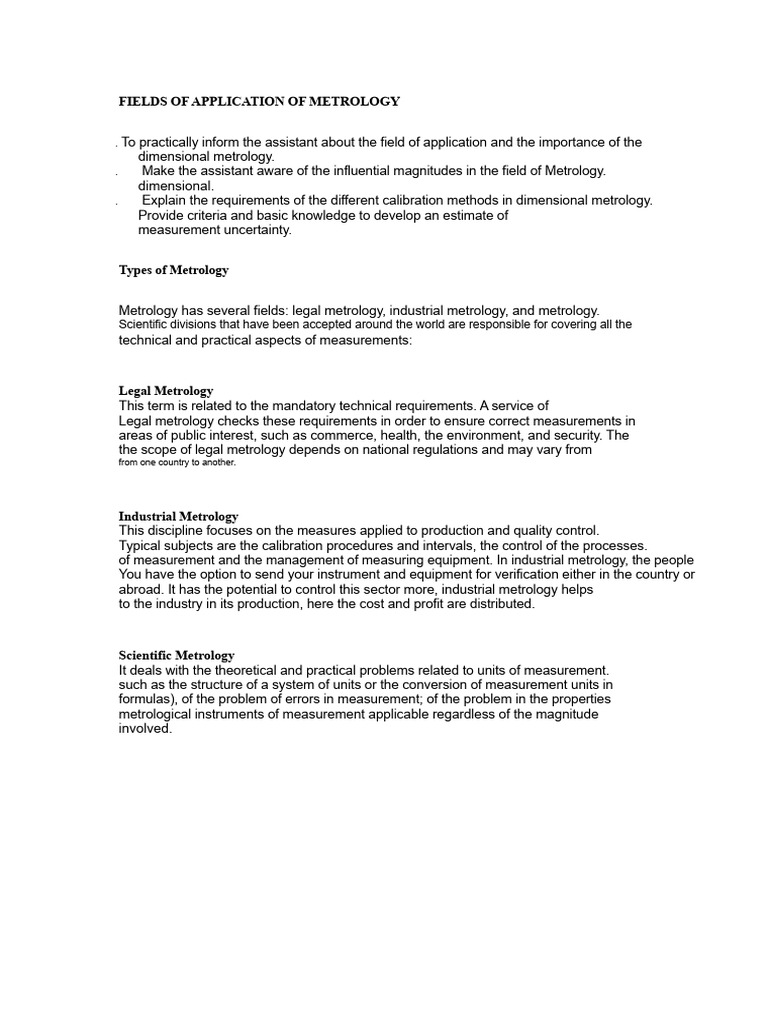 Applications and Types of Metrology | PDF | Metrology | Measurement