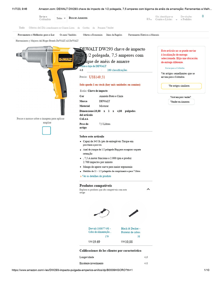 Chave de Impacto DEWALT DW293 1/2