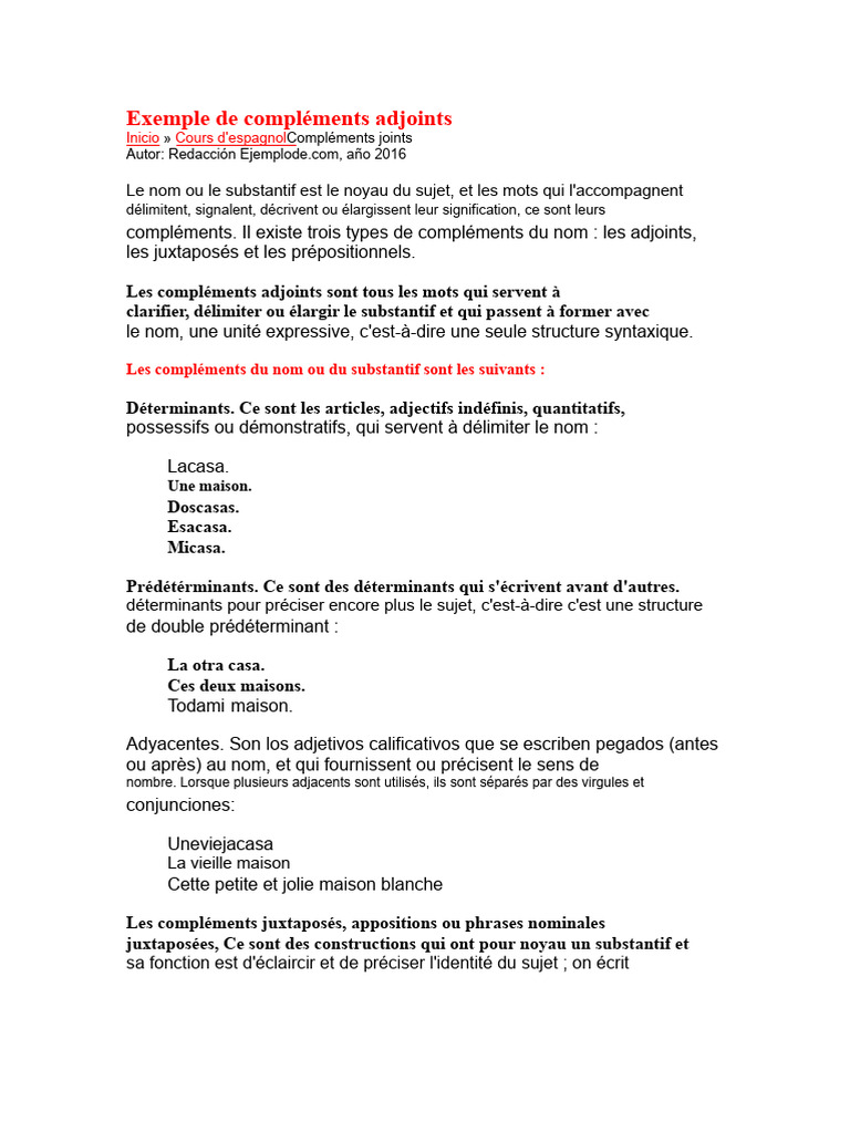 Types de compléments adjoints en espagnol | PDF | Nom (grammaire) | Syntaxe