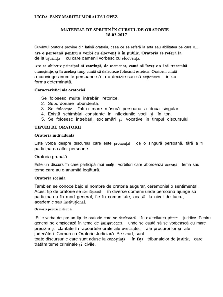 Material de Sprijin În Cursul de Oratorie | PDF