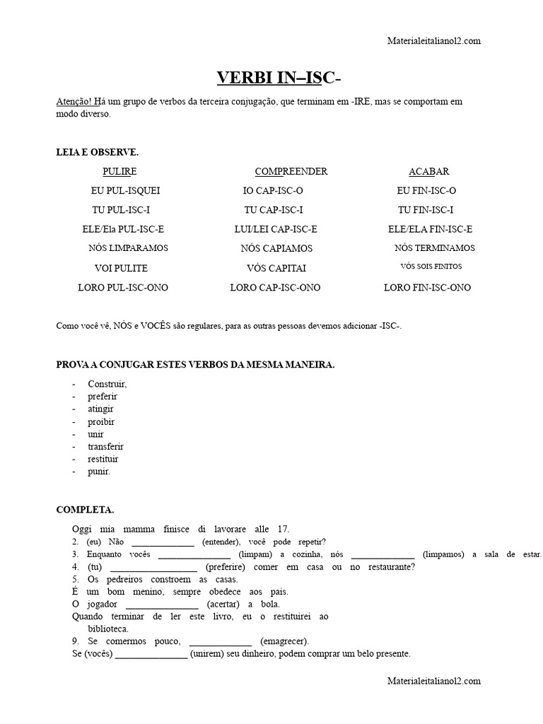 Verbos em -ISC na Conjugação Italiana | PDF