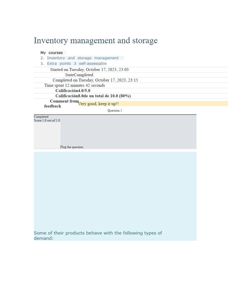 SELF-ASSESSABLE WEEK 3 Inventory Management and Storage | PDF ...