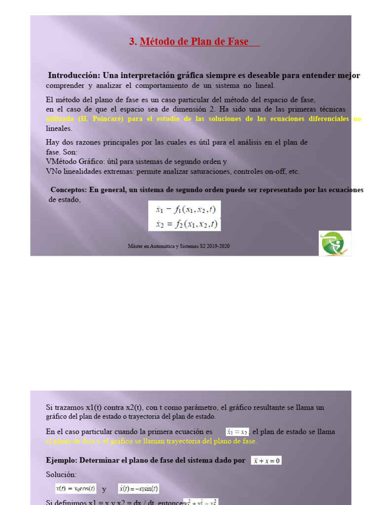 Análisis del Método del Plano de Fase | PDF | Ecuaciones | Sistema no ...