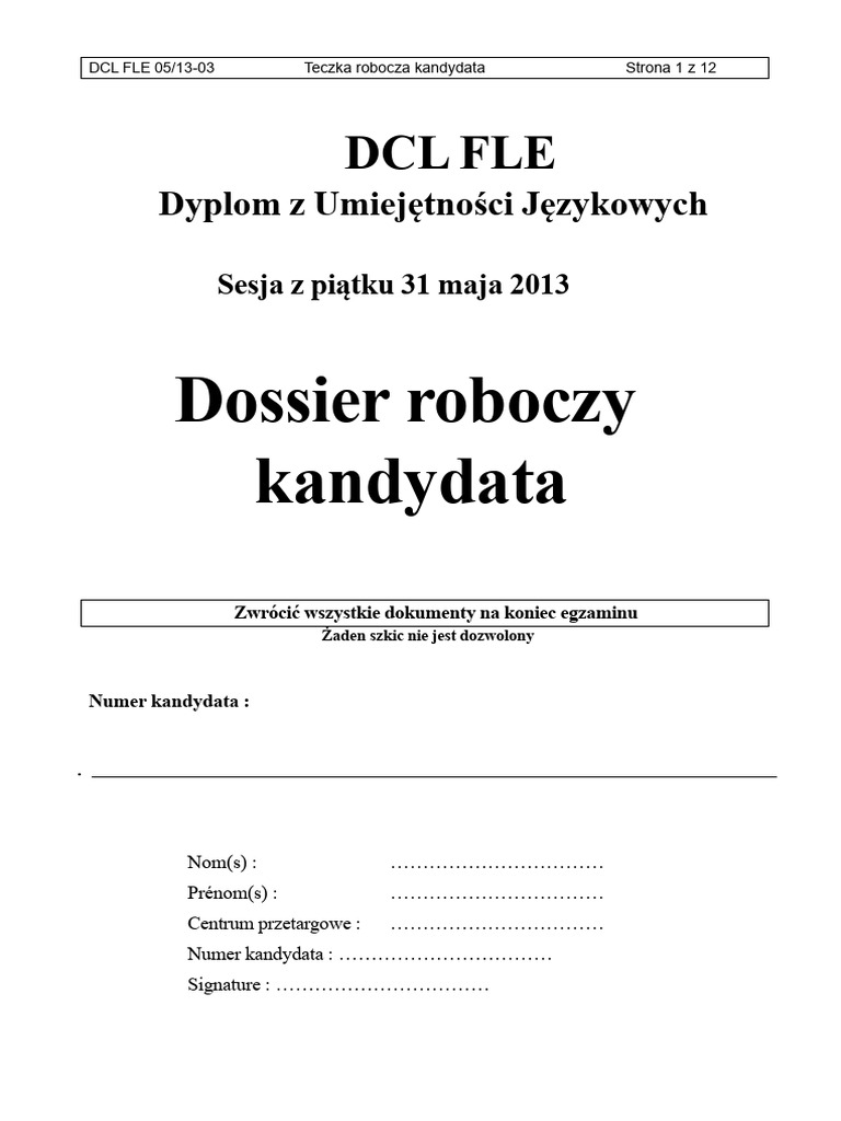 DCL FLE 0513 03 Teczka Pracy Kandydata 318656 | PDF