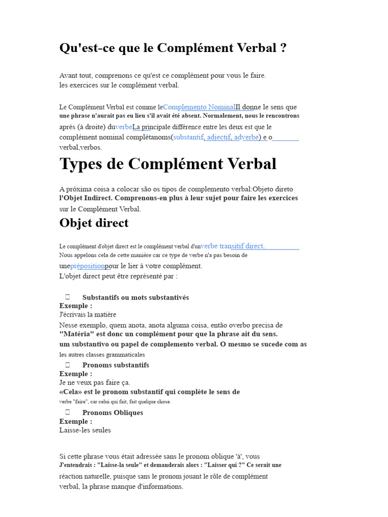 Comprendre le Complément Verbal en Français | PDF | Nom (grammaire) | Verbe