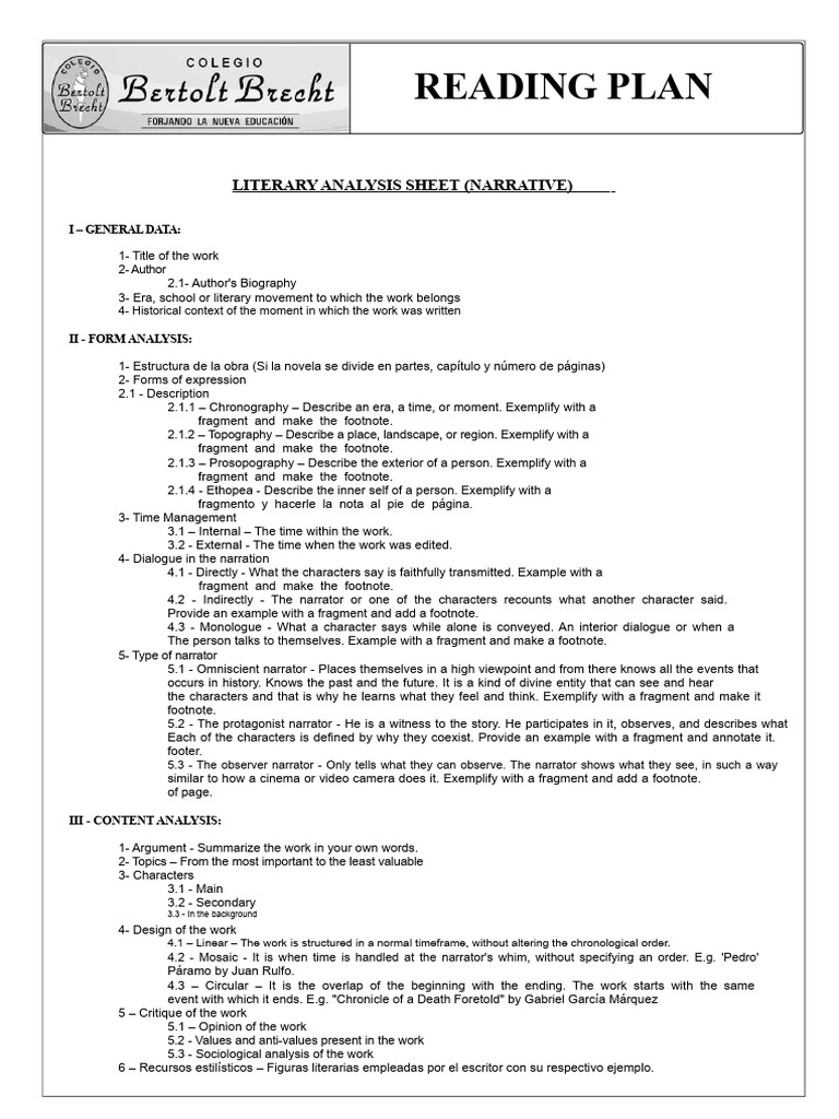 Literary Analysis Sheet (Narrative) | PDF | Narration