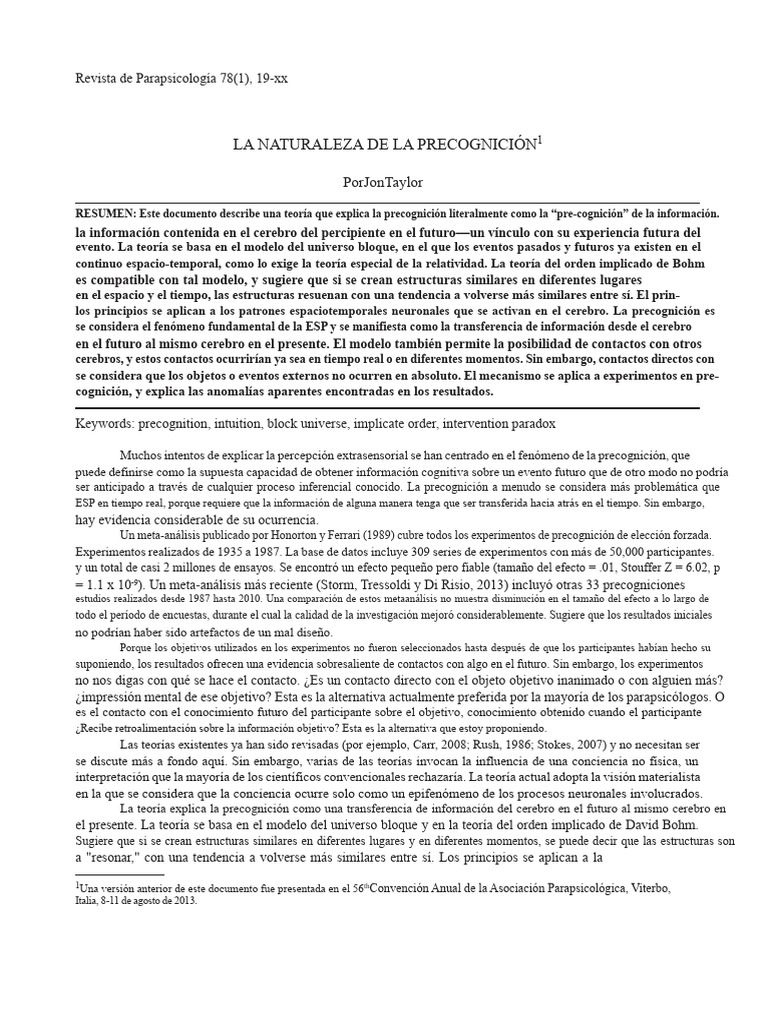 LA_NATURALEZA_DE_LA_PRECOGNICIÓN | PDF | Experiencia | Mecánica