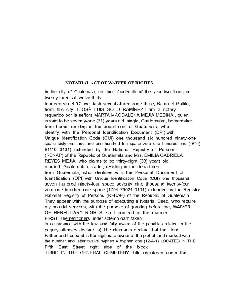Notarial Act of Waiver of Inheritance Rights | PDF | Common Law | Justice