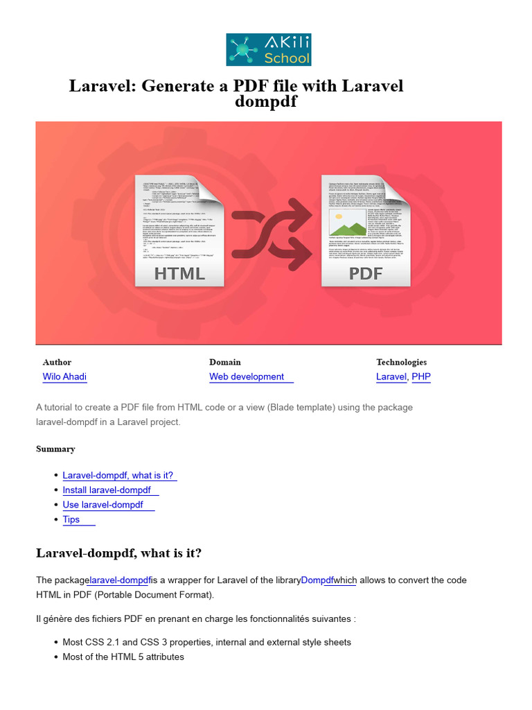 Generate PDF with Laravel DomPDF Guide | PDF | Html | Software Engineering