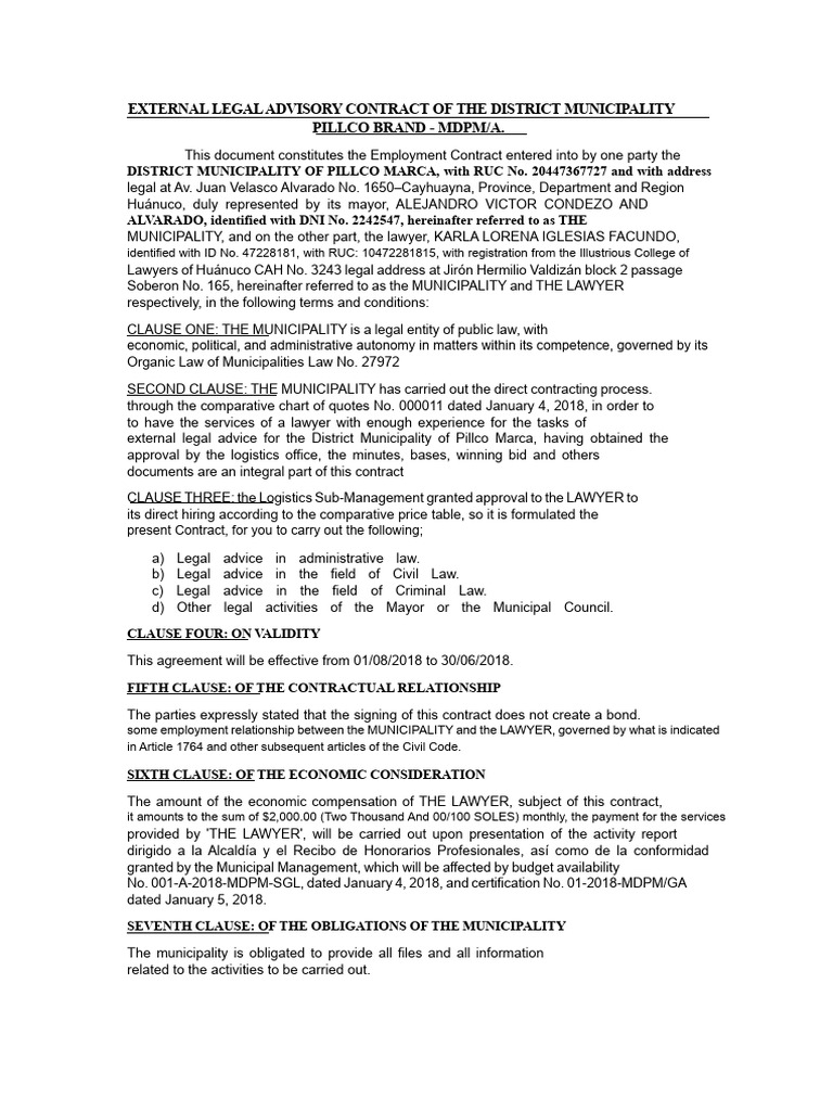 External Legal Advisory Contract in a District Municipality | PDF ...