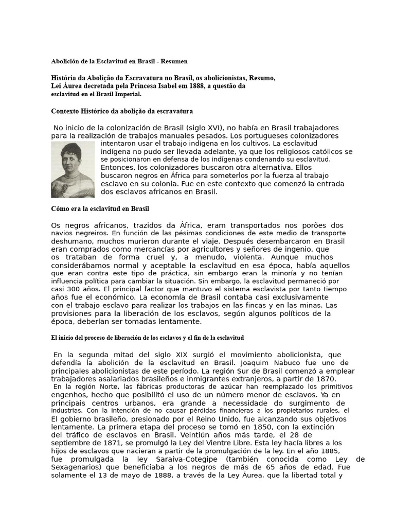 Abolición de la Esclavitud en Brasil | PDF | Esclavitud | Abolicionismo