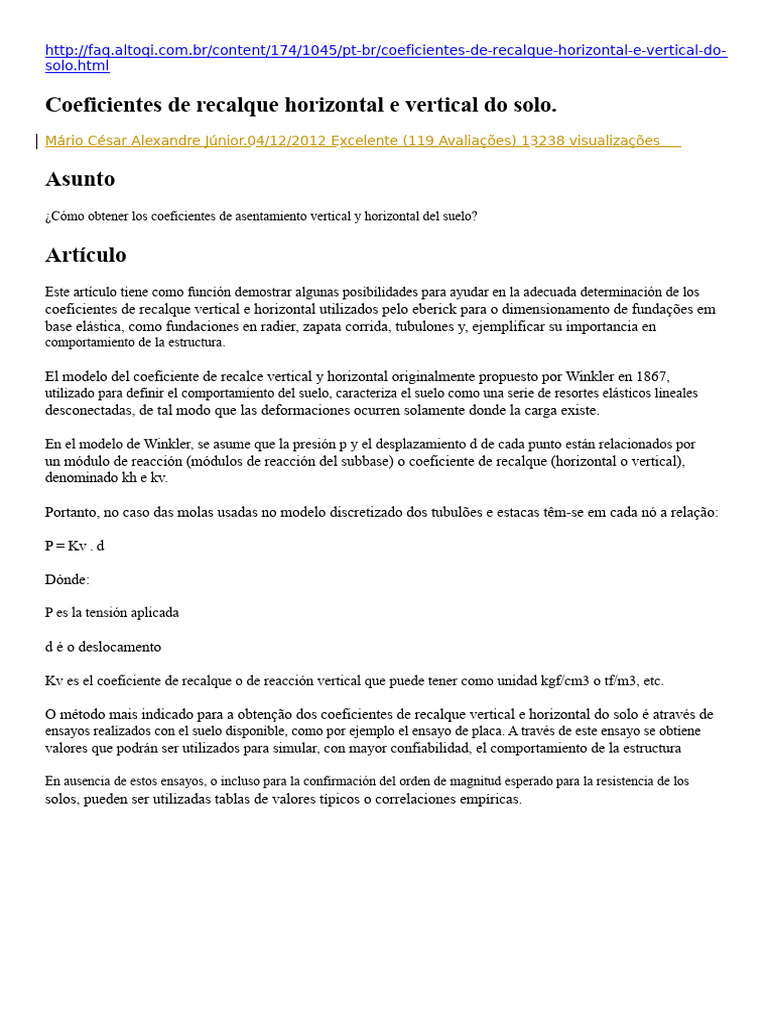 Coeficientes de Recalque del Suelo: Guía | PDF | Física Aplicada e ...