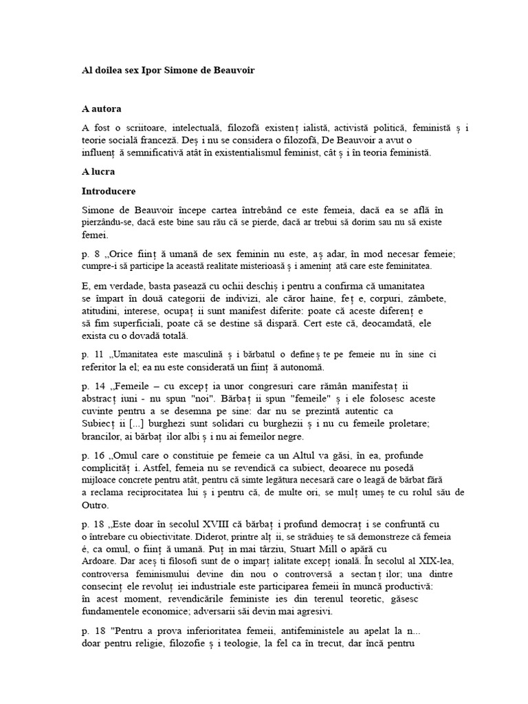 BEAUVOIR, Simone. Sexul Secund I | PDF