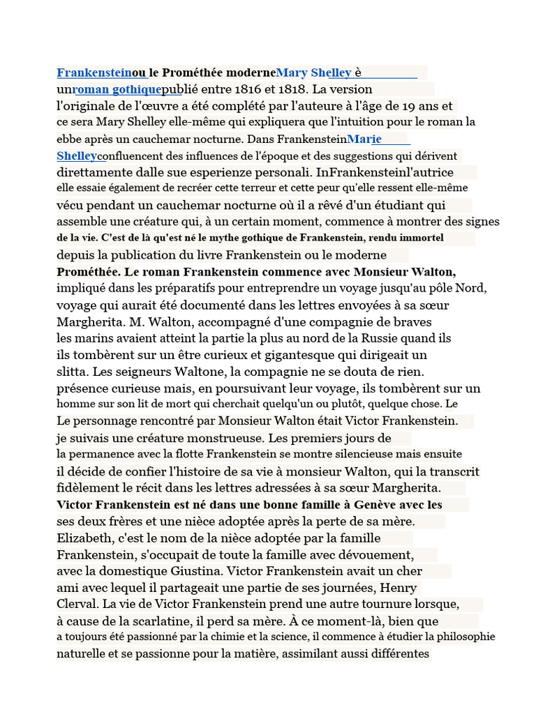 Analyse de Frankenstein de Mary Shelley | PDF | Frankenstein