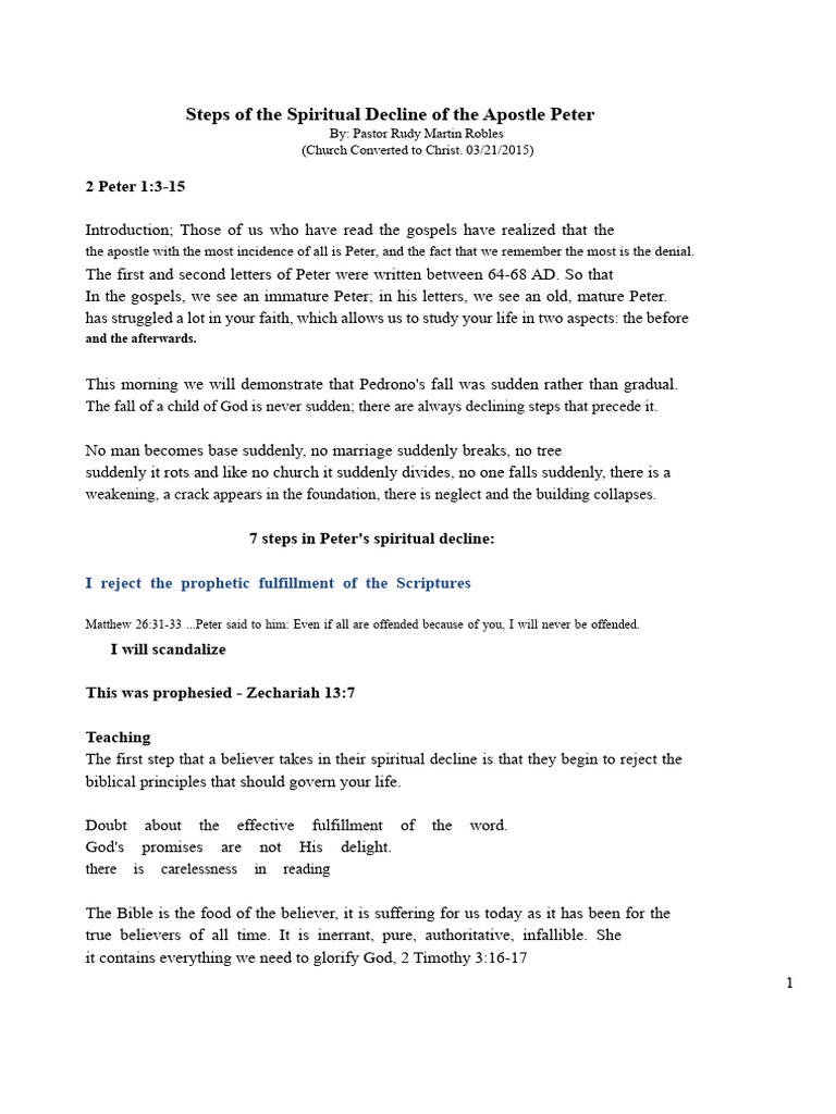 Peter's Spiritual Decline Explained | PDF | Saint Peter | Jesus