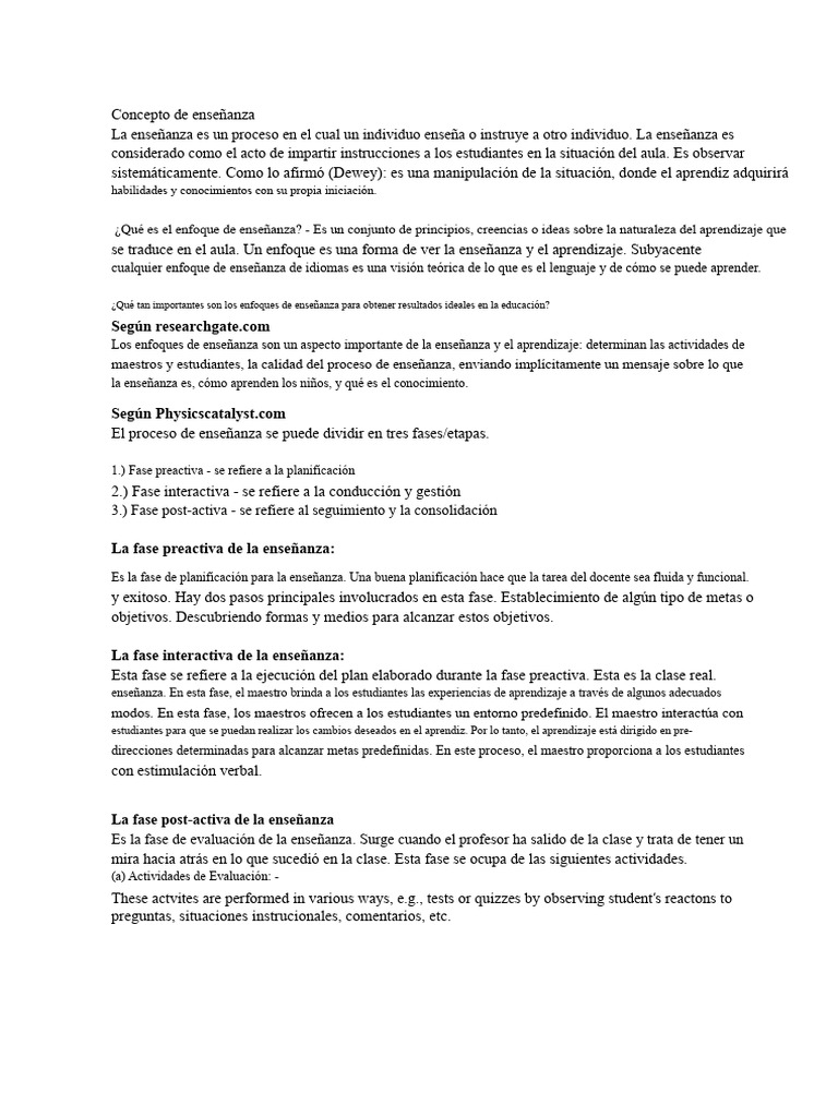Enfoques y fases de la enseñanza efectiva | PDF | Enseñando | Aprendizaje
