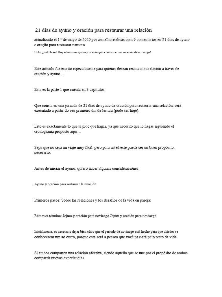 21 días de ayuno y oración para restaurar una relación | PDF | Oración ...