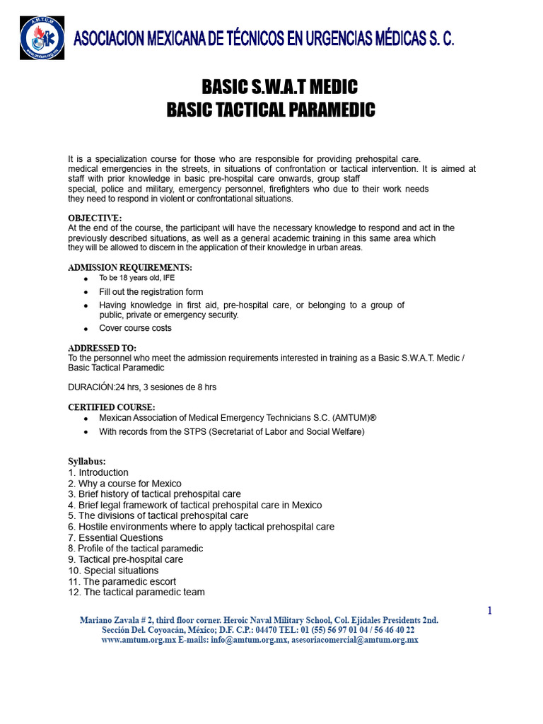 Basic S.W.A.T. Medic Course Overview | PDF | Emergency Medical Services ...