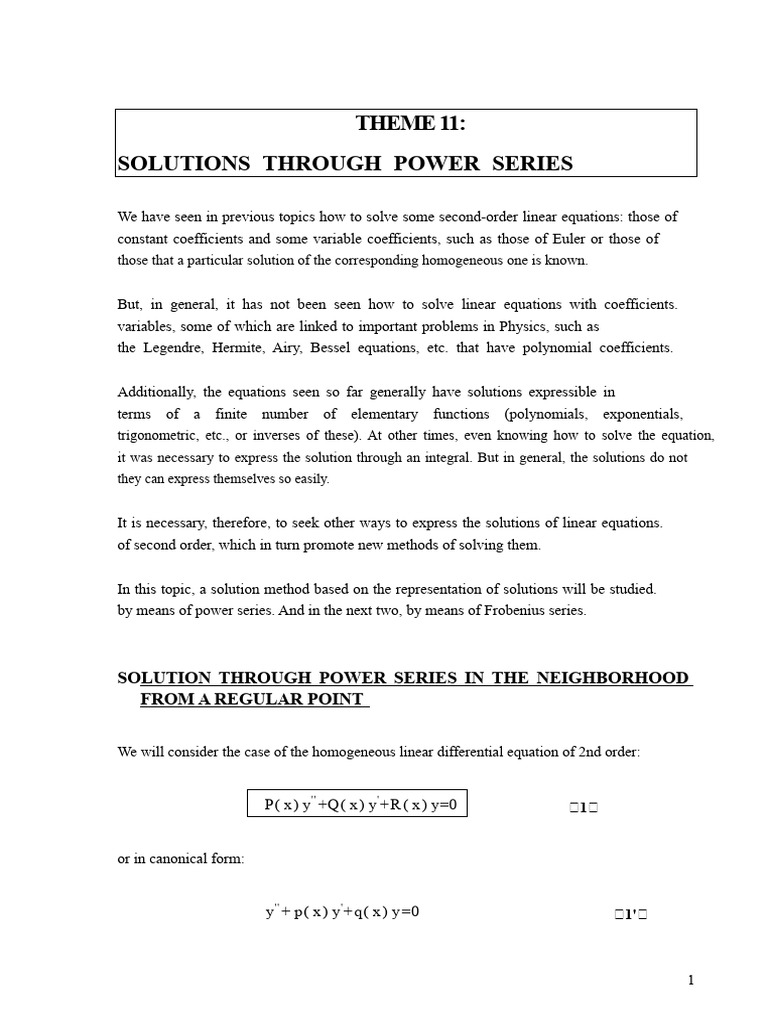 Power Series Solutions for Differential Equations | PDF | Power Series ...