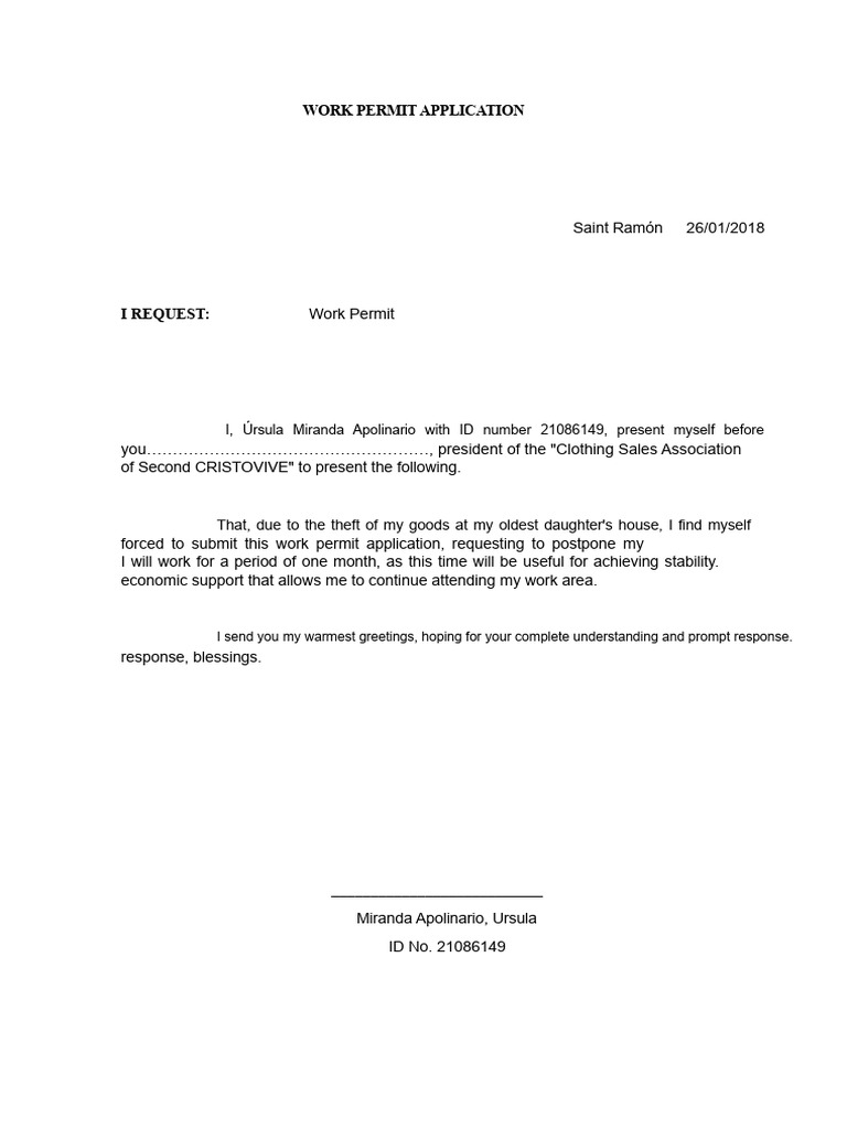 Work Permit Application by Ursula Miranda | PDF