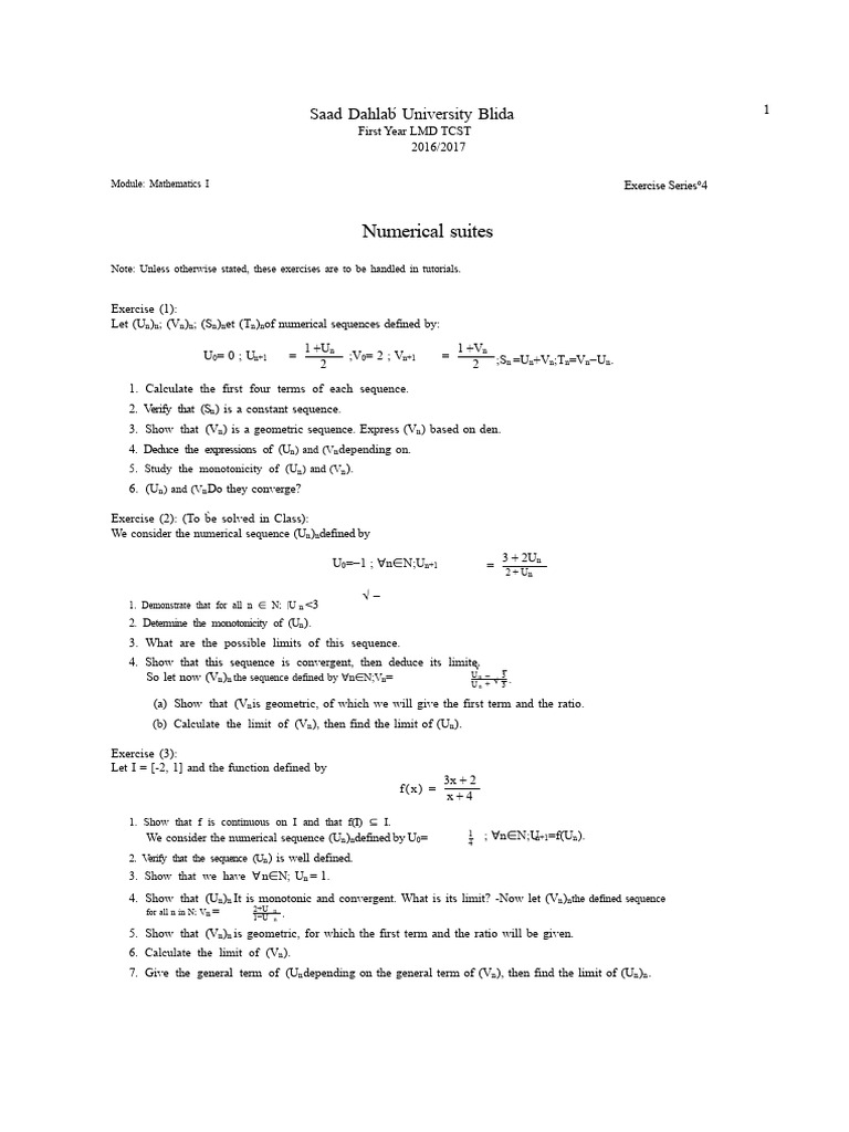 Numerical Sequences and Limits Exercises | PDF | Sequence | Mathematics
