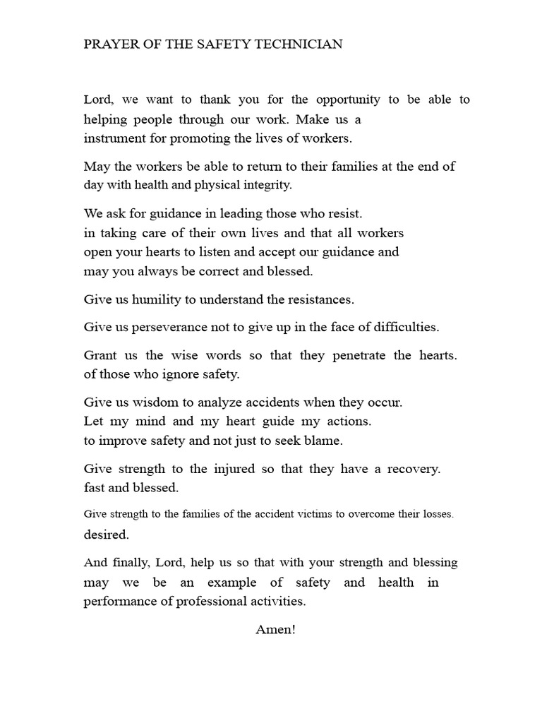 Safety Technician Prayer for Workers | PDF