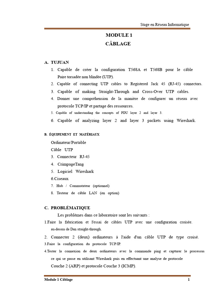 Câblage et Configuration Réseau UTP | PDF | Adresse IP | Protocoles ...