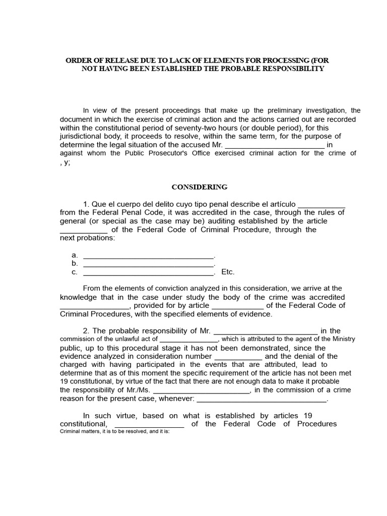 Order of Release Due To Lack of Elements To Prosecute | PDF ...