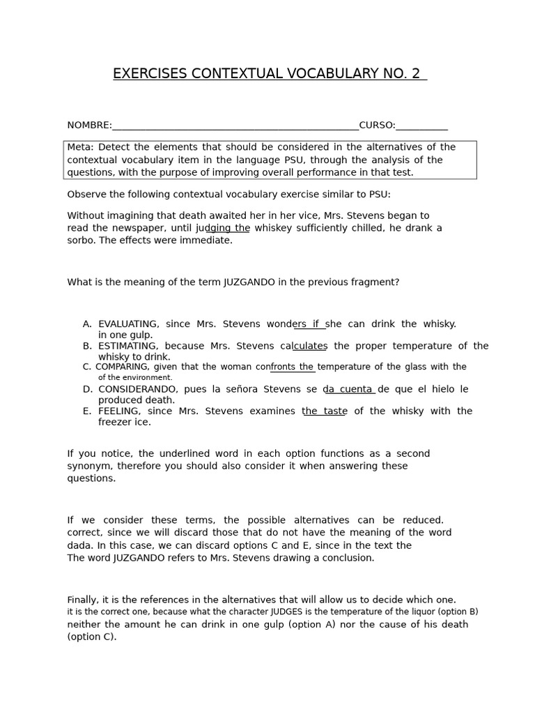 Contextual Vocabulary Exercises Guide | PDF